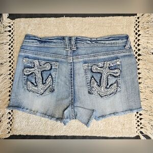 Vtg Y2K 90s Mini Low Rise Jean Shorts No Boundaries 13 Stretch Raw Hems Fade
